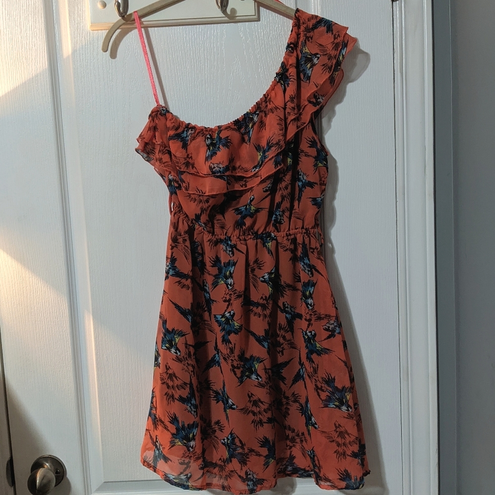 2/$35✨ Vintage Streetwear Society BlueBird Peach one-shoulder ruffle Dress Large
